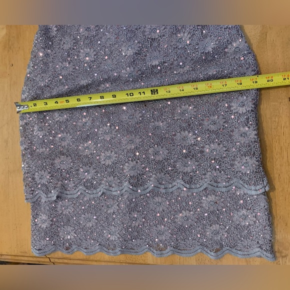 New CONNECTED APPAREL Gray Lace Pink Shimmer DRESS size 10 Layered Scalloped hem - Picture 6 of 7